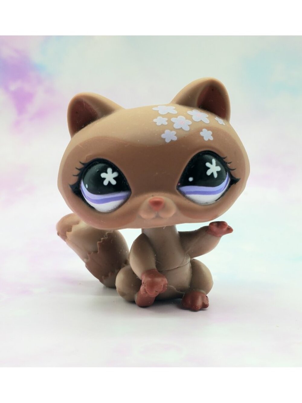 Littlest Pet Shop # 543 Brown Purple Flowers Raccoon Purple Rare Bonus Pet
